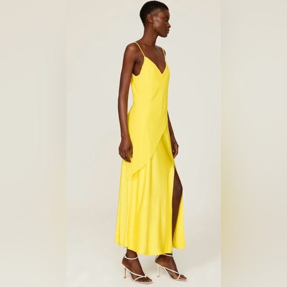 Saunders Collection Lara Yellow Maxi Length Spaghetti Strap Slip Dress Size 12 - Picture 2 of 10